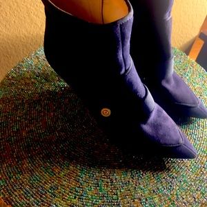 Navy Ankle Black Strap Boot with Jazzy Gold Piping